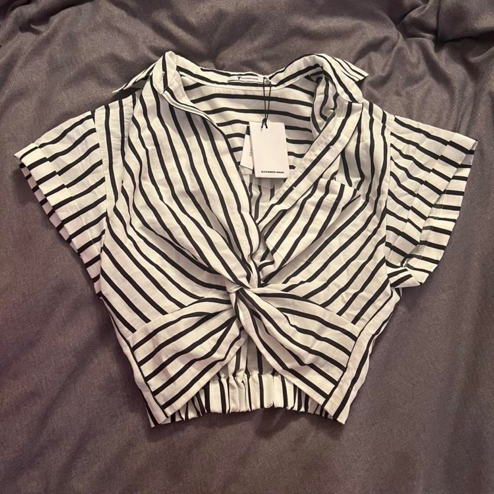 Alexander Wang Striped Collared Crop Top